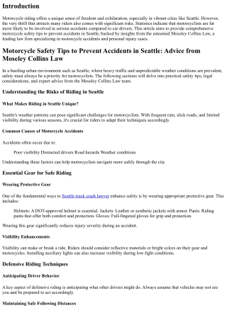 Motorcycle Safety Tips to Prevent Accidents in Seattle: Advice from Moseley Coll