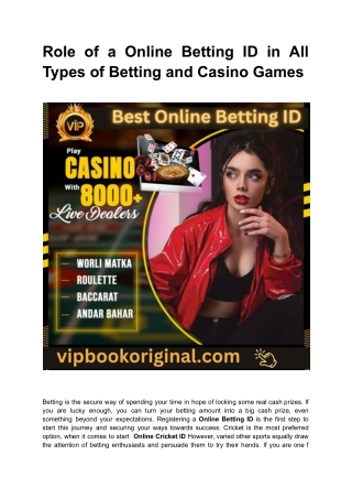 Role of a Online Betting ID in All Types of Betting and Casino Games