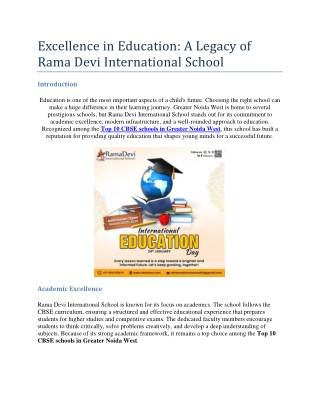 Excellence in Education: A Legacy of Rama Devi International School