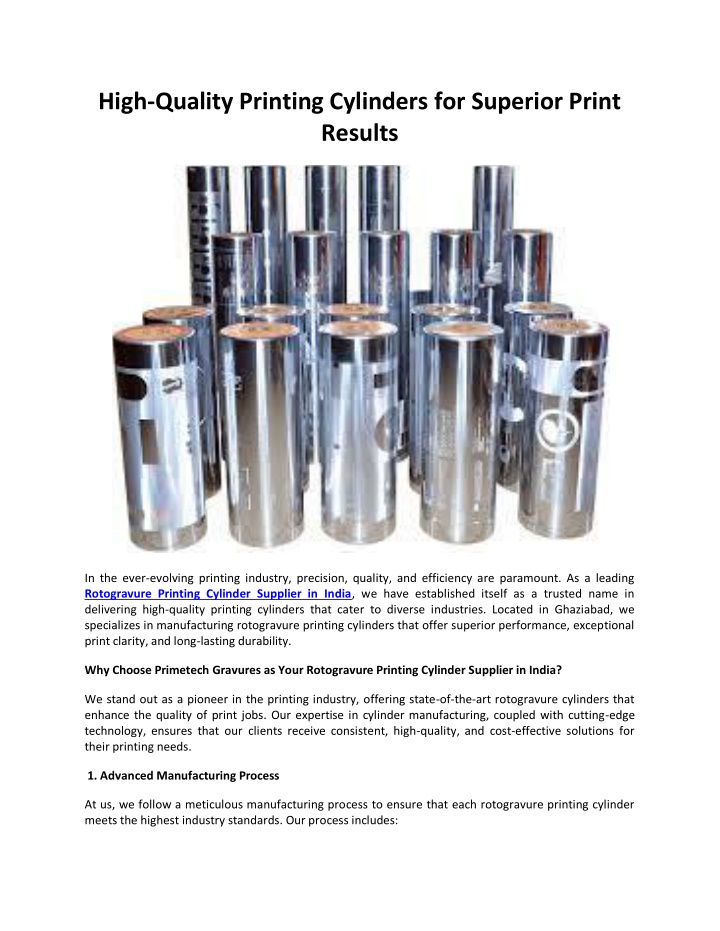 high quality printing cylinders for superior