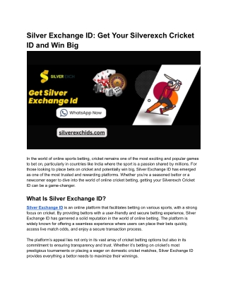 Silver Exchange ID_ Get Your Silverexch Cricket ID and Win Big