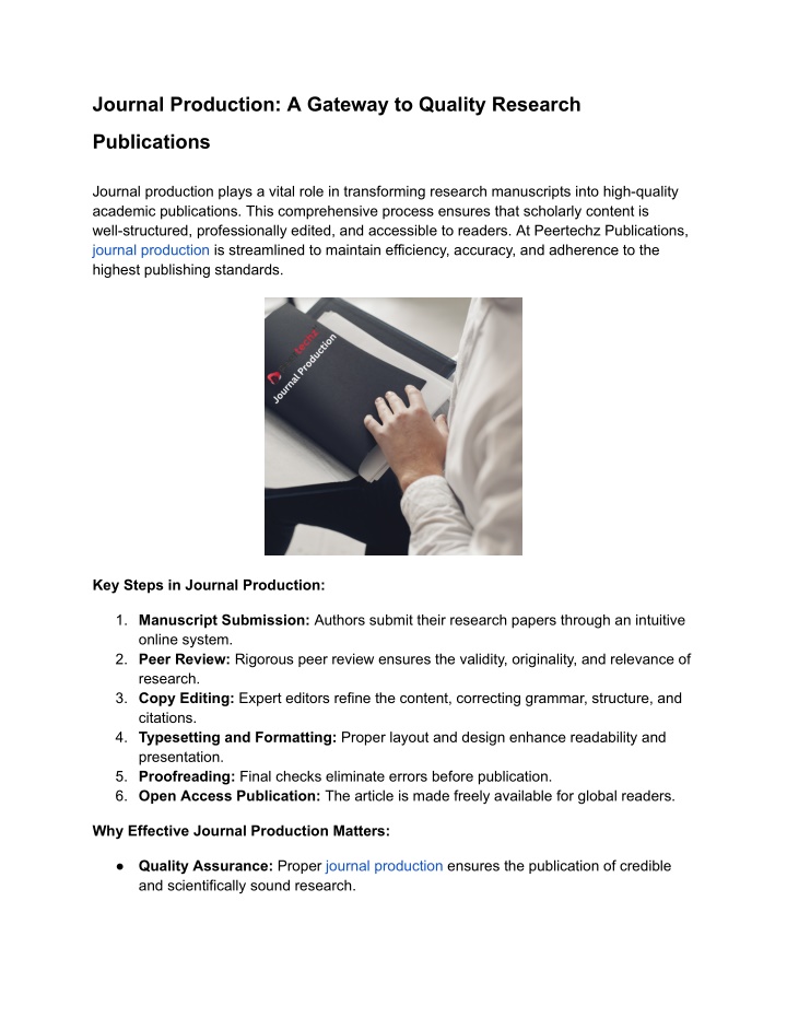 journal production a gateway to quality research