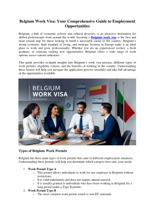 Belgium Work Visa: Your Comprehensive Guide to Employment Opportunities