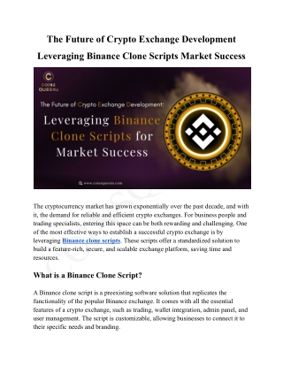 The Future of Crypto Exchange Development Leveraging Binance Clone Scripts Market Success