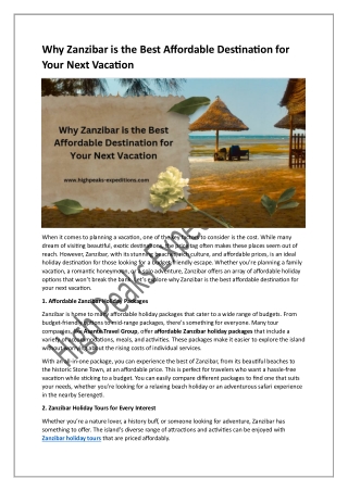 Why Zanzibar is the Best Affordable Destination for Your Next Vacation