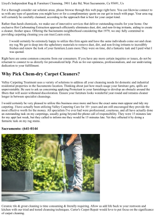 Lloyd's Independent Carpeting & Furniture Cleaning, 3901 Lake Rd, West Sacrament