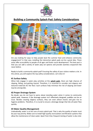 Empex Watertoys® - Building a Community Splash Pad Safety Considerations