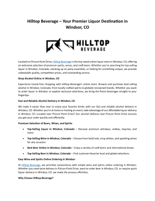 Hilltop Beverage – Your Premier Liquor Destination in  Windsor, CO