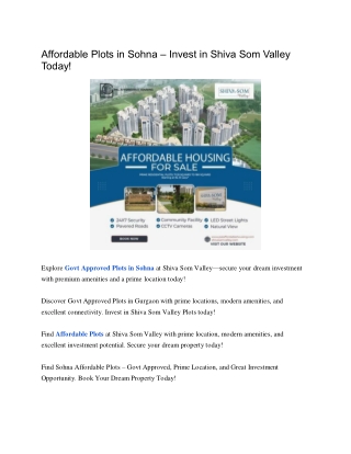 Affordable Plots in Sohna – Invest in Shiva Som Valley Today!