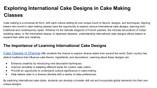 Exploring International Cake Designs in Cake Making Classes