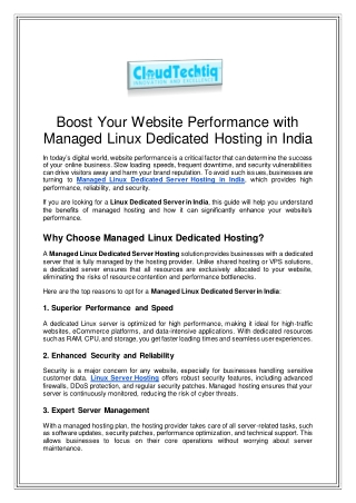 Boost Your Website Performance with Managed Linux Dedicated Hosting in India