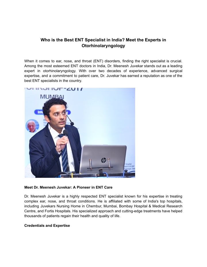 who is the best ent specialist in india meet