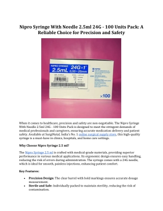 nipro syringe with needle 2 5ml 24g 100 units