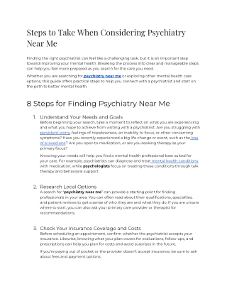 Steps to Take When Considering Psychiatry Near Me