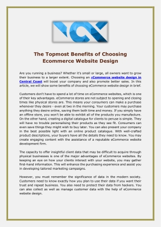 The Topmost Benefits of Choosing Ecommerce Website Design