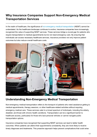 Why Insurance Companies Support Non-Emergency Medical Transportation Services