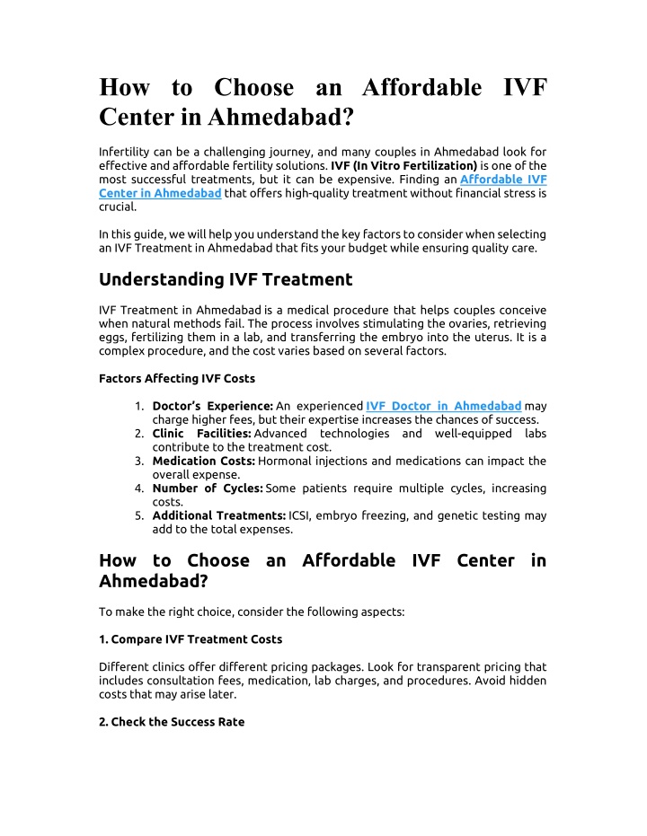 how to choose an affordable ivf center