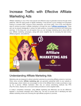 Increase Traffic with Effective Affiliate Marketing Ads