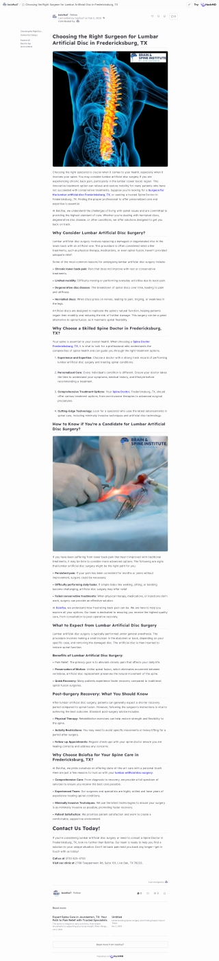 Choosing the Right Surgeon for Lumbar Artificial Disc in Fredericksburg, TX