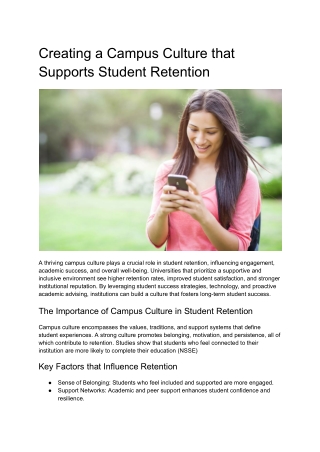 creating a campus culture that supports student