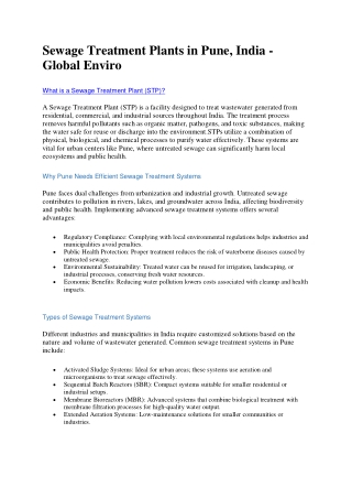 Sewage Treatment Plants in Pune, India - Global Enviro