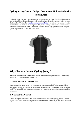 Cycling Jersey Custom Design: Create Your Unique Ride with Flo Bikewear