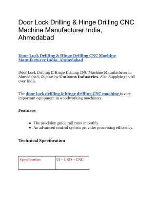 Door Lock Drilling & Hinge Drilling CNC Machine Manufacturer India, Ahmedabad