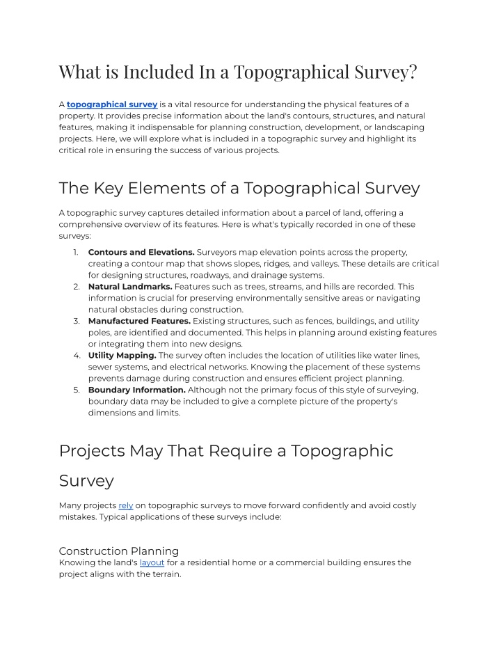 what is included in a topographical survey