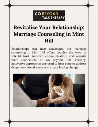 Go Beyond Talk Therapy Transform Your Marriage in Mint Hill