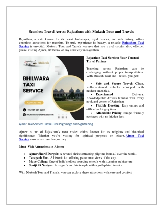 Seamless Travel Across Rajasthan with Mukesh Tour and Travels