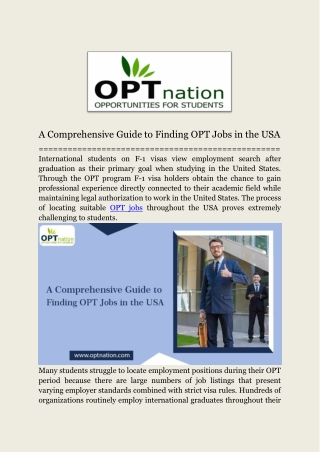 A Comprehensive Guide to Finding OPT Jobs in the USA