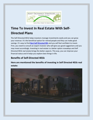 Time To Invest In Real Estate With Self-Directed Plans