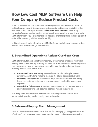 How Low Cost MLM Software Can Help Your Company Reduce Product Costs