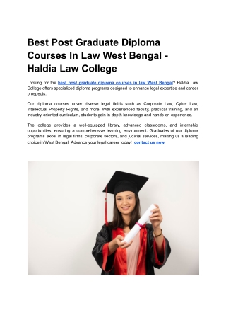 Best Post Graduate Diploma Courses In Law West Bengal - Haldia Law College