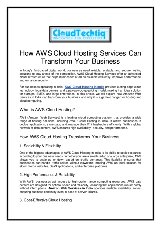 How AWS Cloud Hosting Services Can Transform Your Business