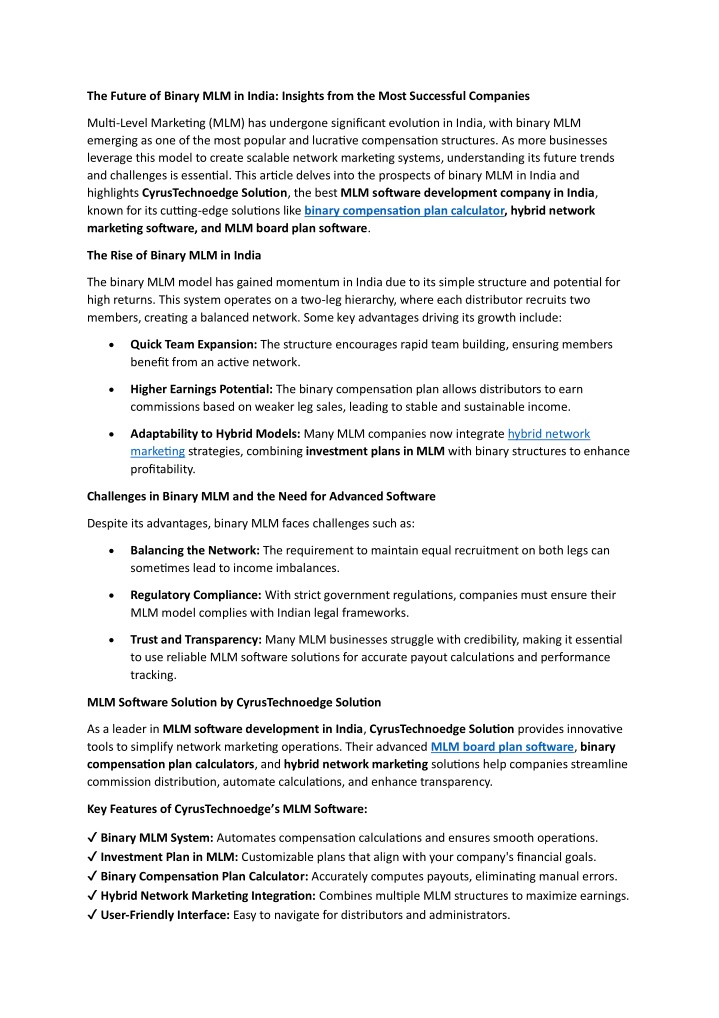 the future of binary mlm in india insights from
