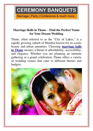 Marriage Halls in Thane  Find the Perfect Venue for Your Dream Wedding