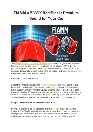 FIAMM AM80SX Red/Black: Premium Sound for Your Car