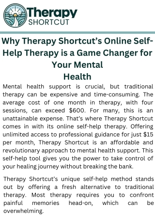Why Therapy Shortcut’s Online Self-Help Therapy is a Game Changer for Your Mental Health