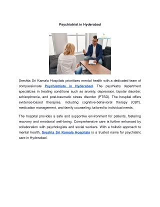 Psychiatrist in Hyderabad | Sreshta Sri Kamala Hospitals