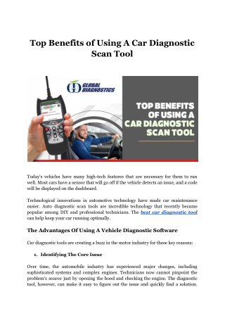 Top Benefits of Using A Car Diagnostic Scan Tool — Global Diagnostics
