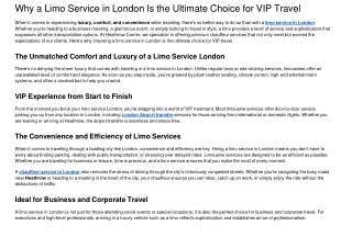 Why a Limo Service in London Is the Ultimate Choice for VIP Travel