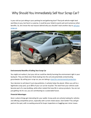 Why Should You Immediately Sell Your Scrap Car