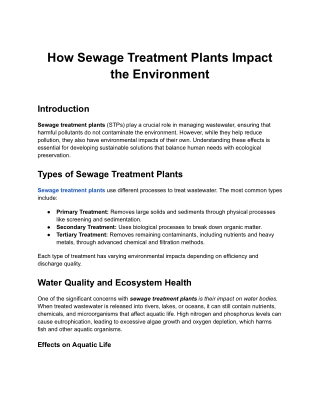 How Sewage Treatment Plants Impact the Environment