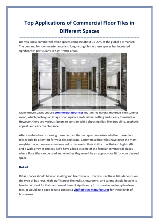Top Applications of Commercial Floor Tiles in Different Spaces