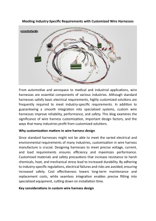 Meeting Industry-Specific Requirements With Customized Wire Harnesses