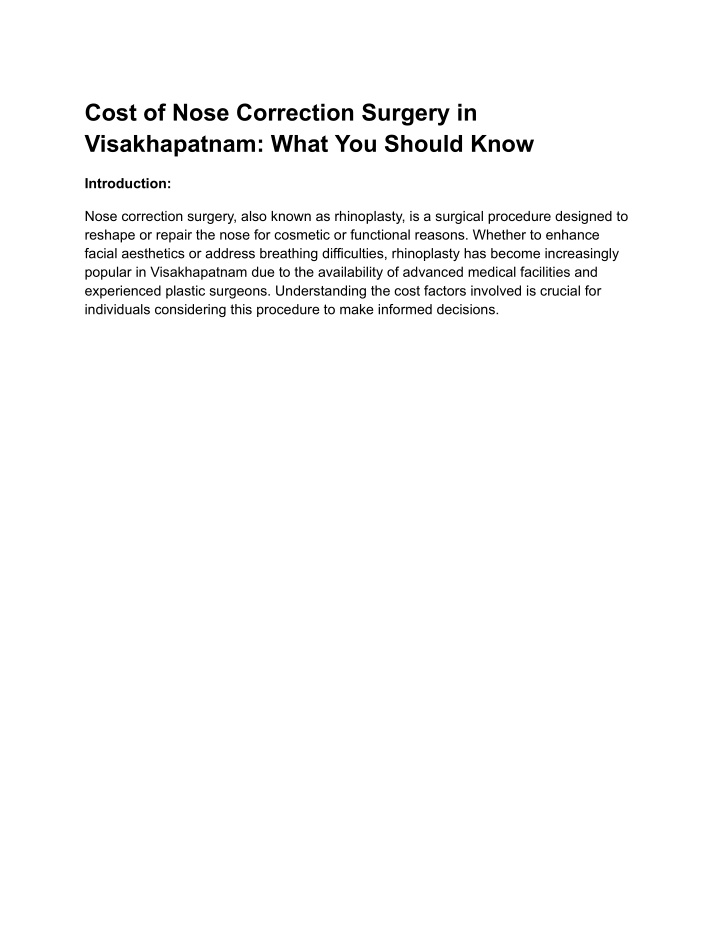 cost of nose correction surgery in visakhapatnam