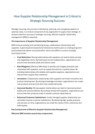 How Supplier Relationship Management is Critical to Strategic Sourcing Success