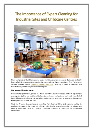 The Importance of Expert Cleaning for Industrial Sites and Childcare Centres