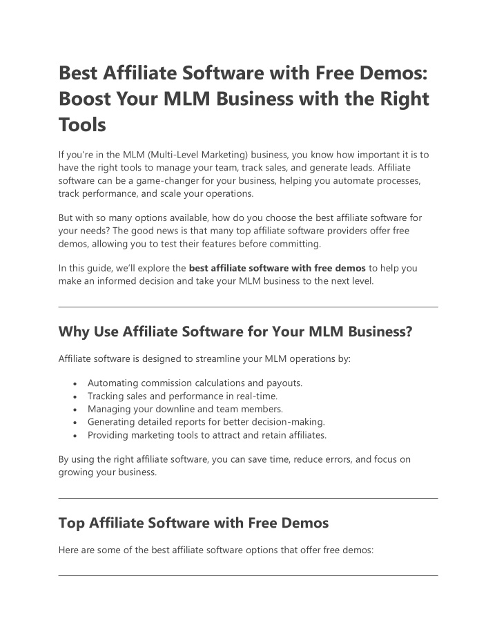 best affiliate software with free demos boost